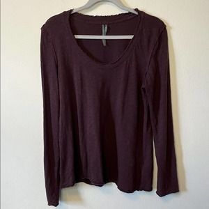 By Anthropologie Burgundy Distressed Hem Long Sleeve Shirt